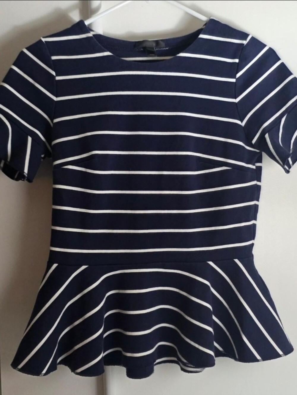 Navy & White Striped Peplum Top - Women